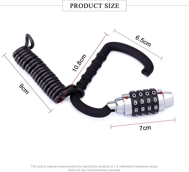 MEETLOCKS Motorcycle Helmet Cable Lock with 4 Digit Combination,Resettable Bike Lock with T Bar,Anti Theft Retractable Luggage Lock - Image 3